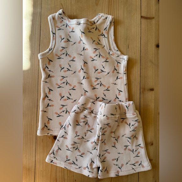 NWOT Alice & Ames peach floral tank shirt pajamas on waffle cotton - Picture 2 of 3